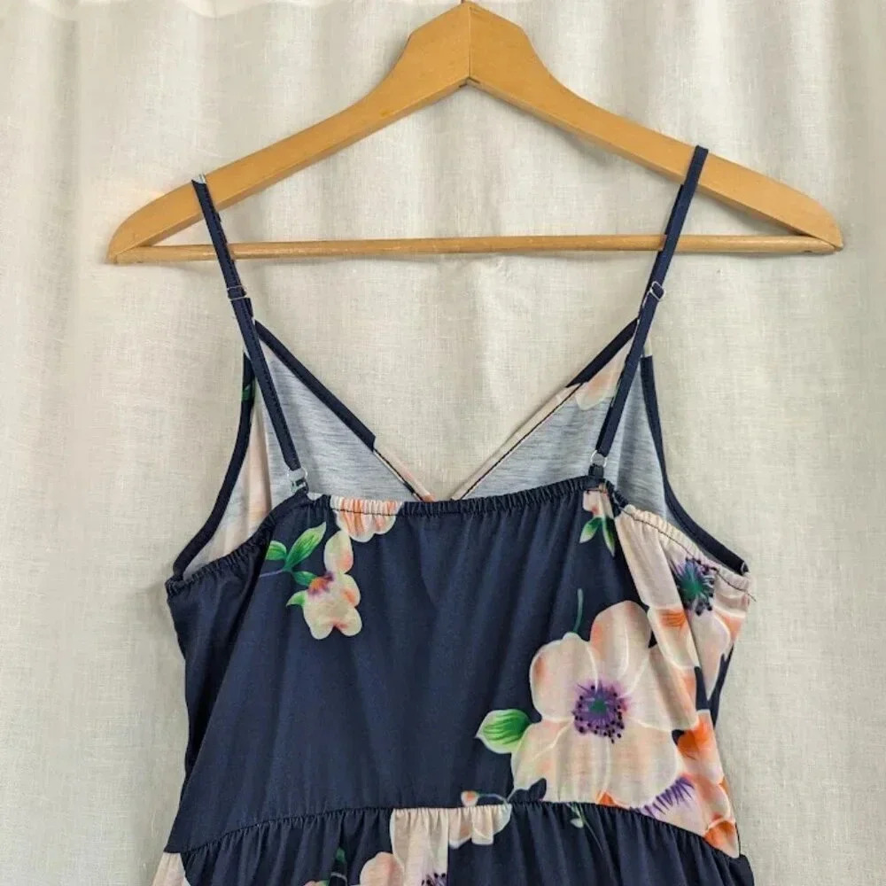 Navy floral, ruffle tank midi summer dress womens size large   D10 - Picture 4 of 10